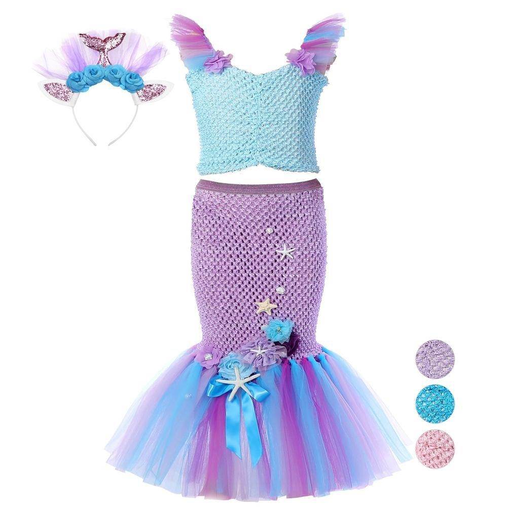 Mermaid Princess Costume Kids Girls Cosplay Party Tutu Dress Halloween Outfit - zzcosplay