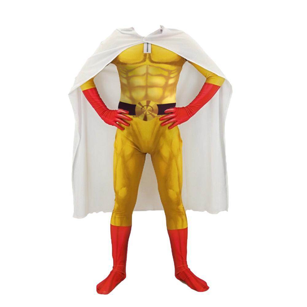 One Punch Man Saitama Costume Cosplay Zentai Suit Jumpsuit for Kids Adult - zzcosplay