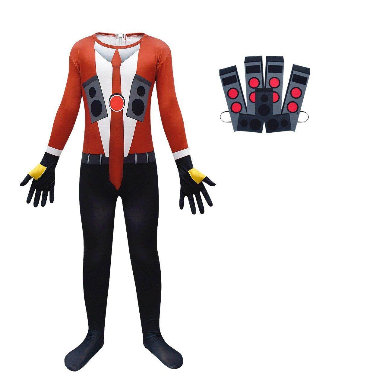 Skibidi Toilet Outfits Orange Jumpsuit Mask Titan Tv man Cosplay Costume For Kids - zzcosplay