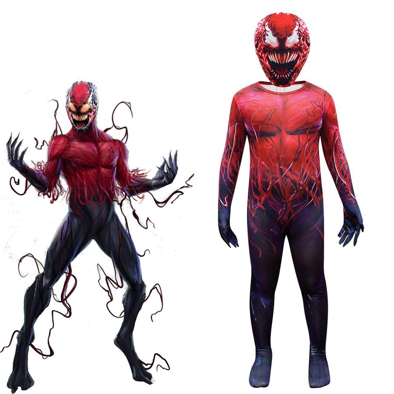 Spider-Man CARNAGE RED VENOM Costume For Kids Deluxe Zentai Cosplay Jumpsuits With Head Mask Halloween - zzcosplay