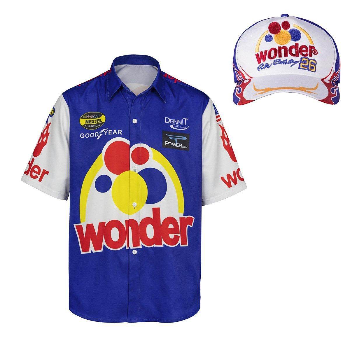 Talladega Nights Ricky Bobby Racing Shirt and Hat Set Men's Short Sleeve Casual Costume - zzcosplay