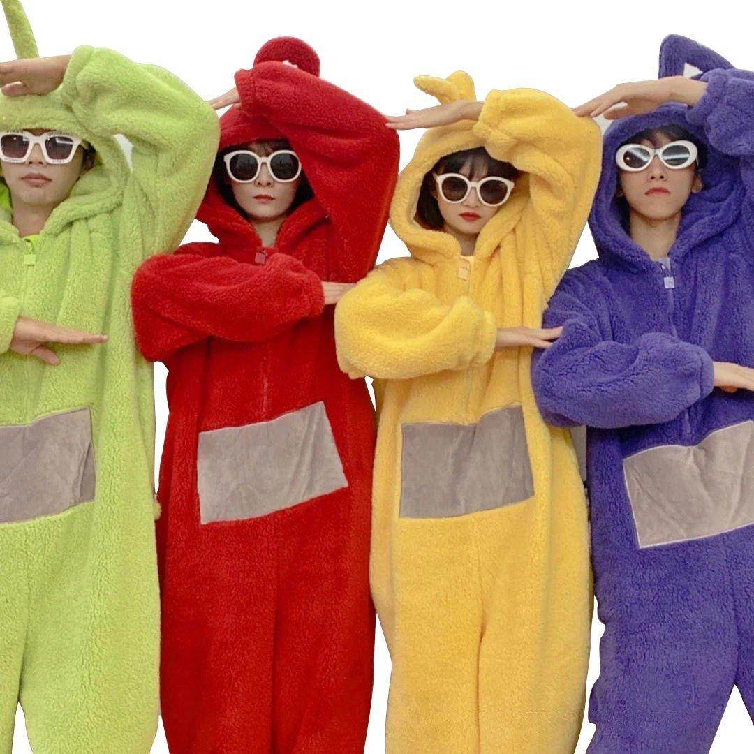 Teletubbies Tinky Winky Dipsy Po Laa-Laa Coral Fleece Onesies Pajamas for Adults Kids - zzcosplay
