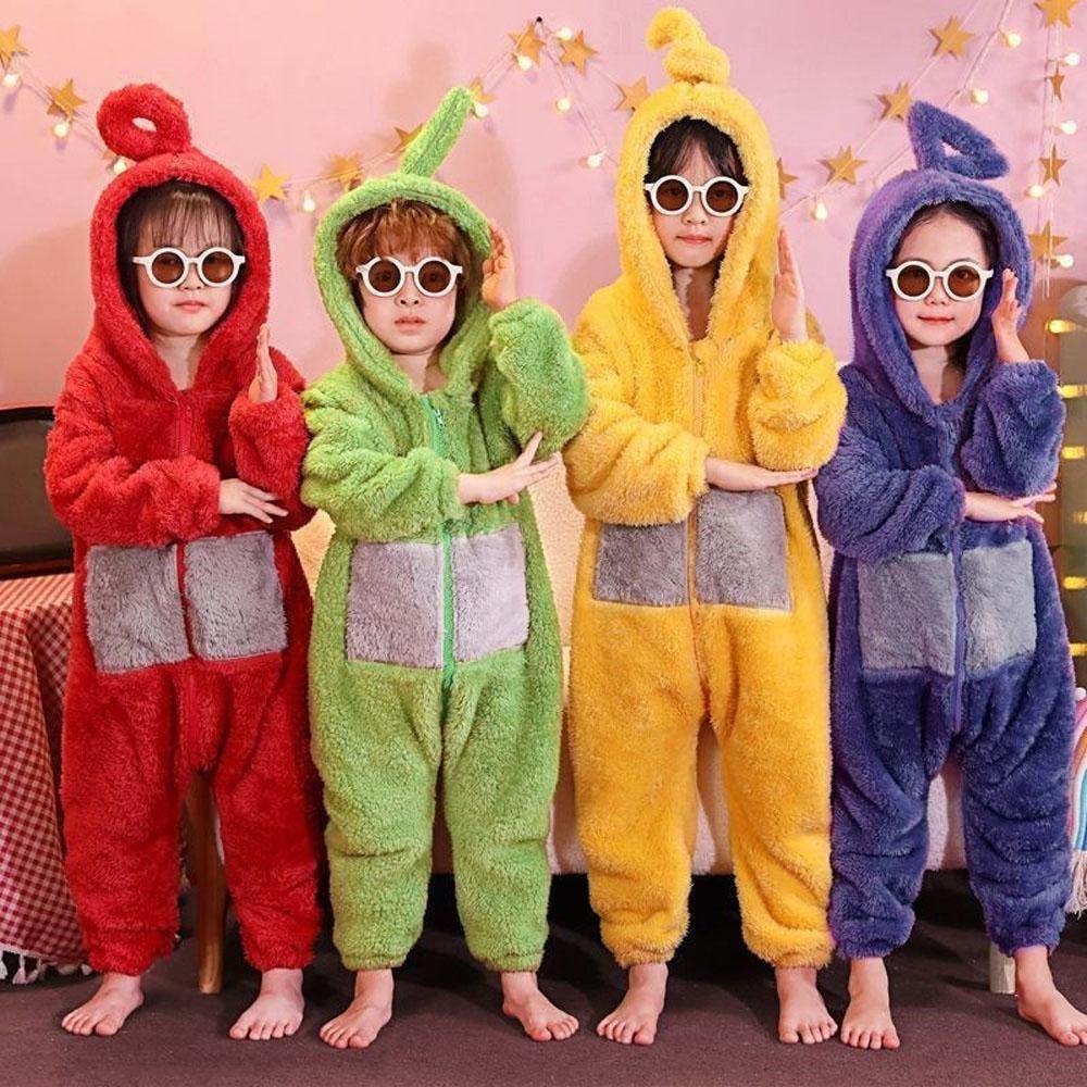 Teletubbies Tinky Winky Dipsy Po Laa-Laa Coral Fleece Onesies Pajamas for Adults Kids - zzcosplay