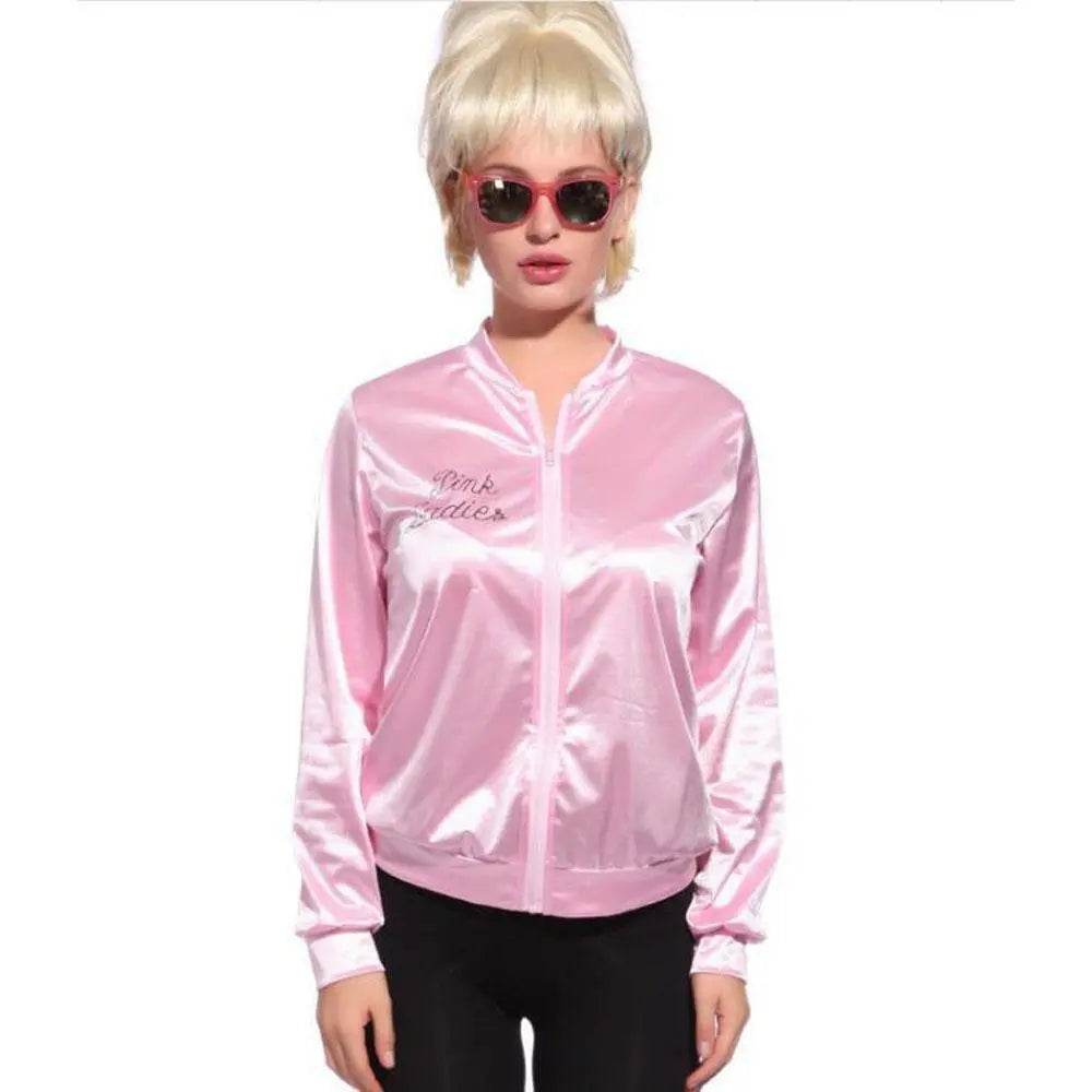 1950s Grease Pink Lady Ladies Satin Jacket Top Fancy Dress Up Costume - zzcosplay