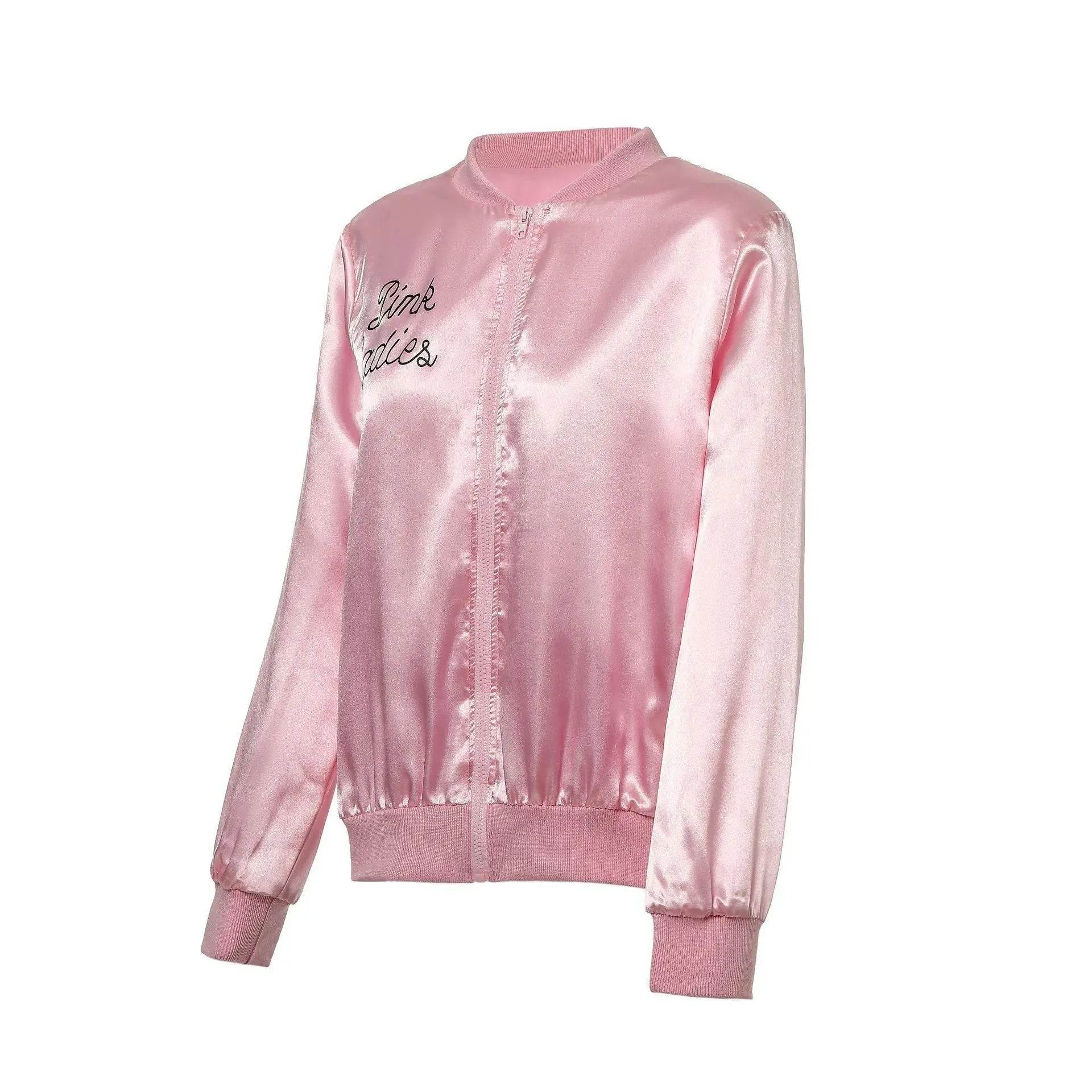 1950s Grease Pink Lady Ladies Satin Jacket Top Fancy Dress Up Costume - zzcosplay