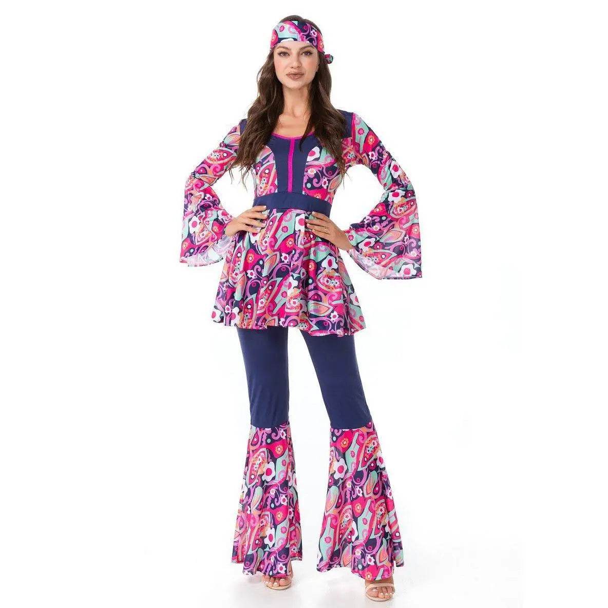 1970s Retro Disco Couple Hippie Hhip Hop Stage Costume Women Men Fancy Dress Halloween - zzcosplay