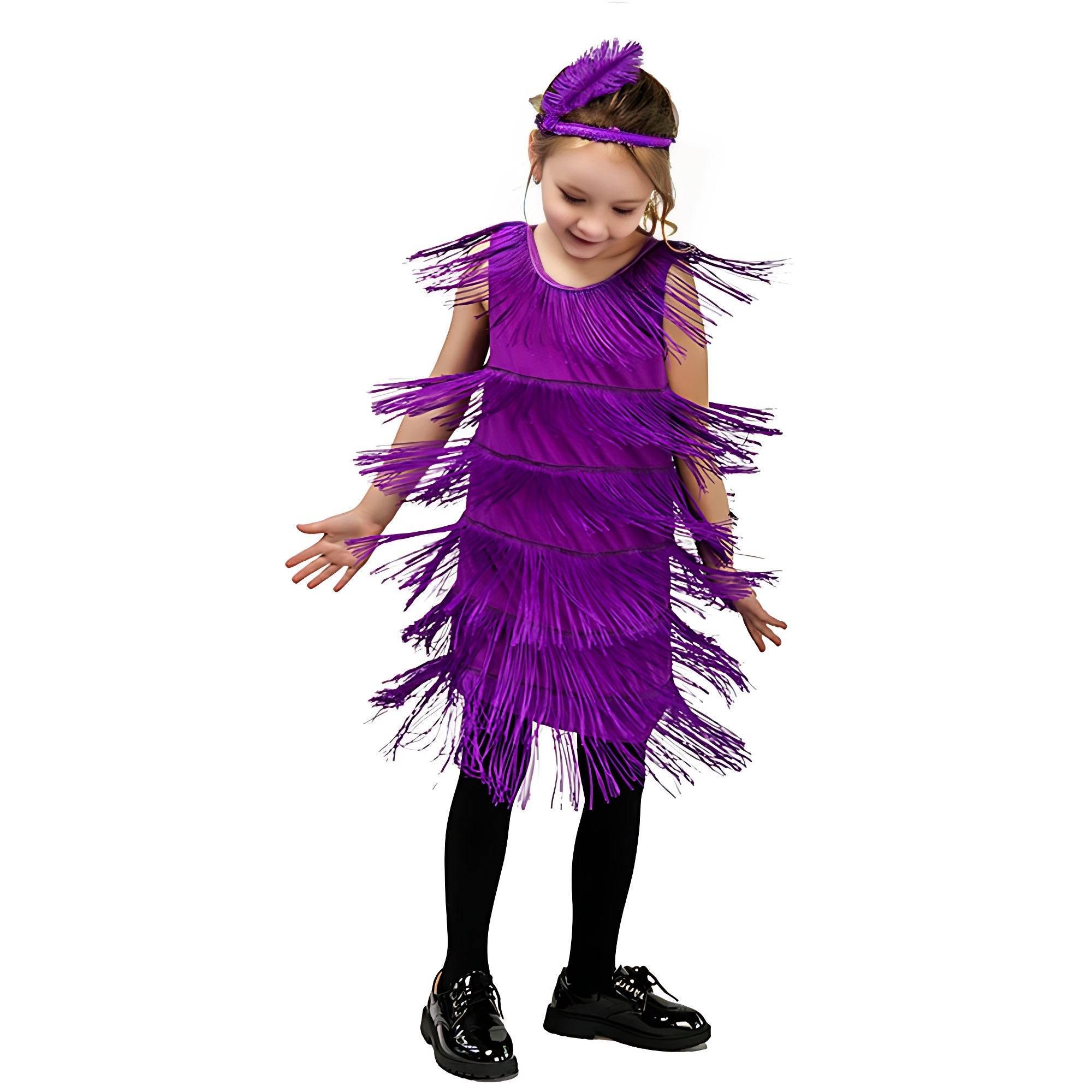 1920s Kids girls Retro Latin dance Party costume tassel Dress - zzcosplay