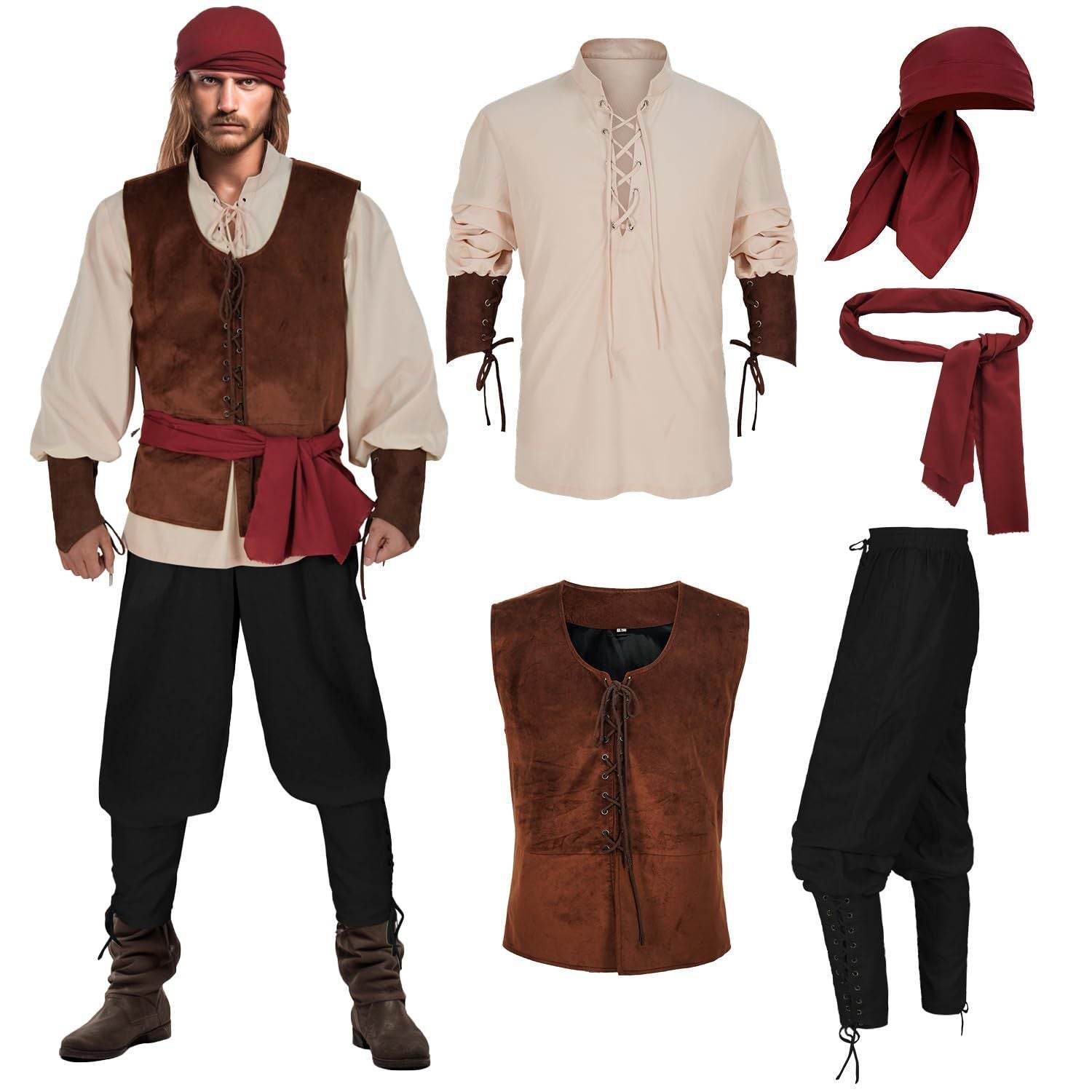 Halloween Caribbean Pirates Vest Adult Stage Costume - zzcosplay