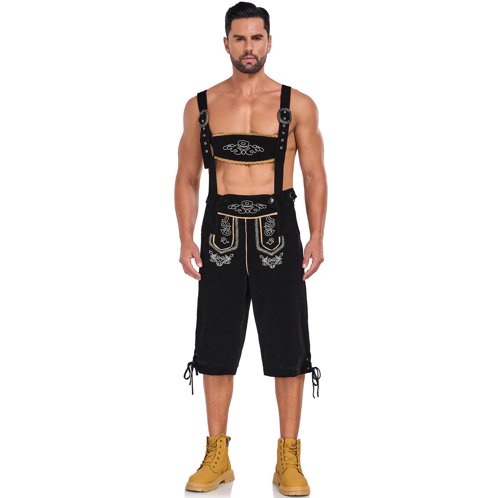 Men's German Bavarian Oktoberfest Costume Velvet Overalls Trousers Halloween - ZZCOSPLAY