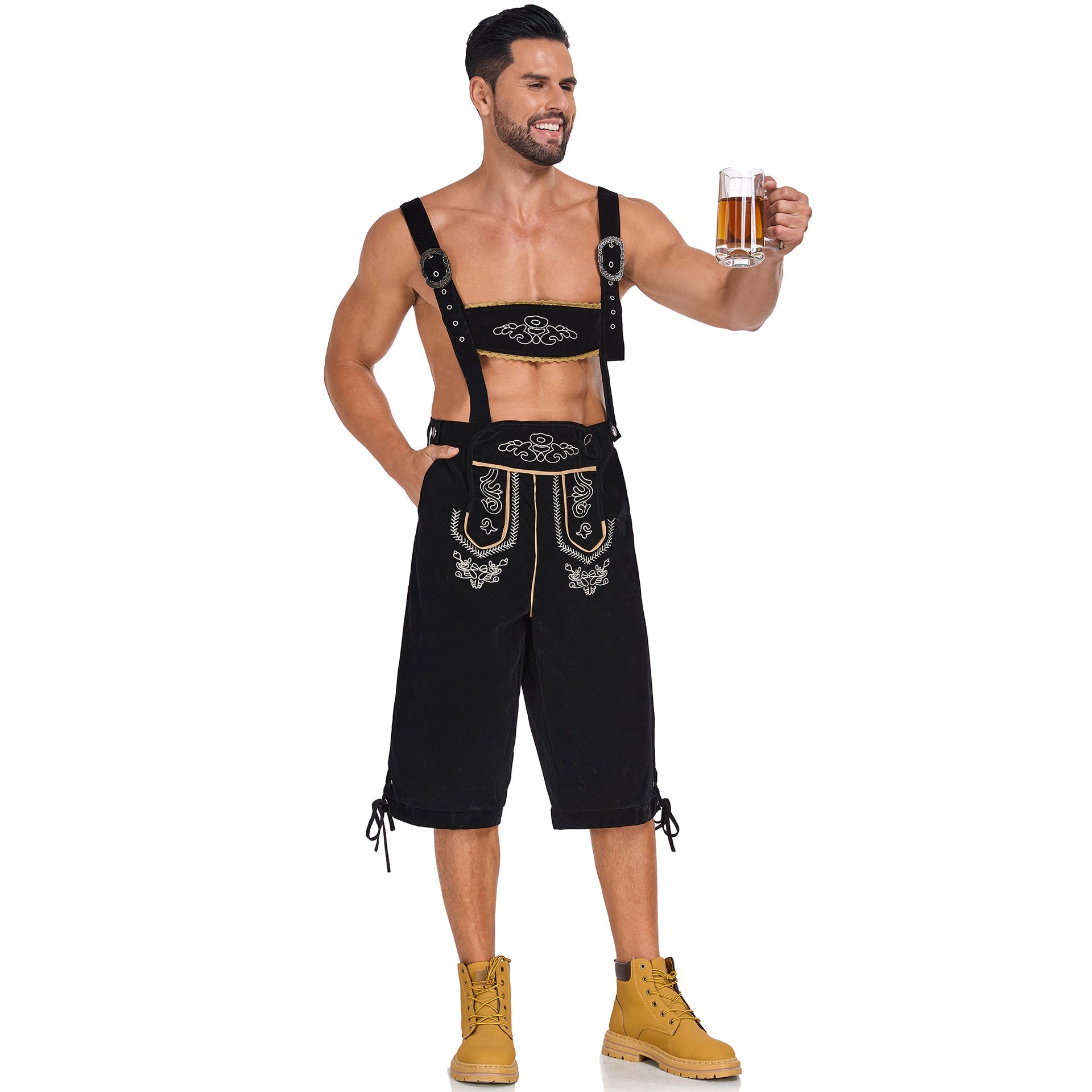 Men's German Bavarian Oktoberfest Costume Velvet Overalls Trousers Halloween - ZZCOSPLAY