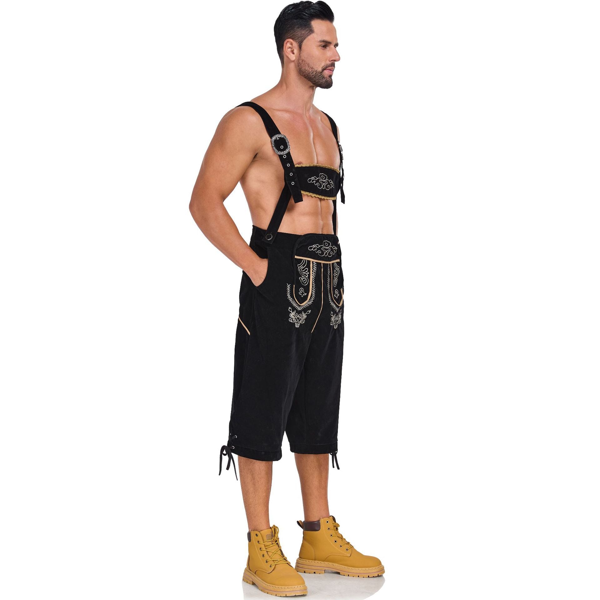 Men's German Bavarian Oktoberfest Costume Velvet Overalls Trousers Halloween - ZZCOSPLAY