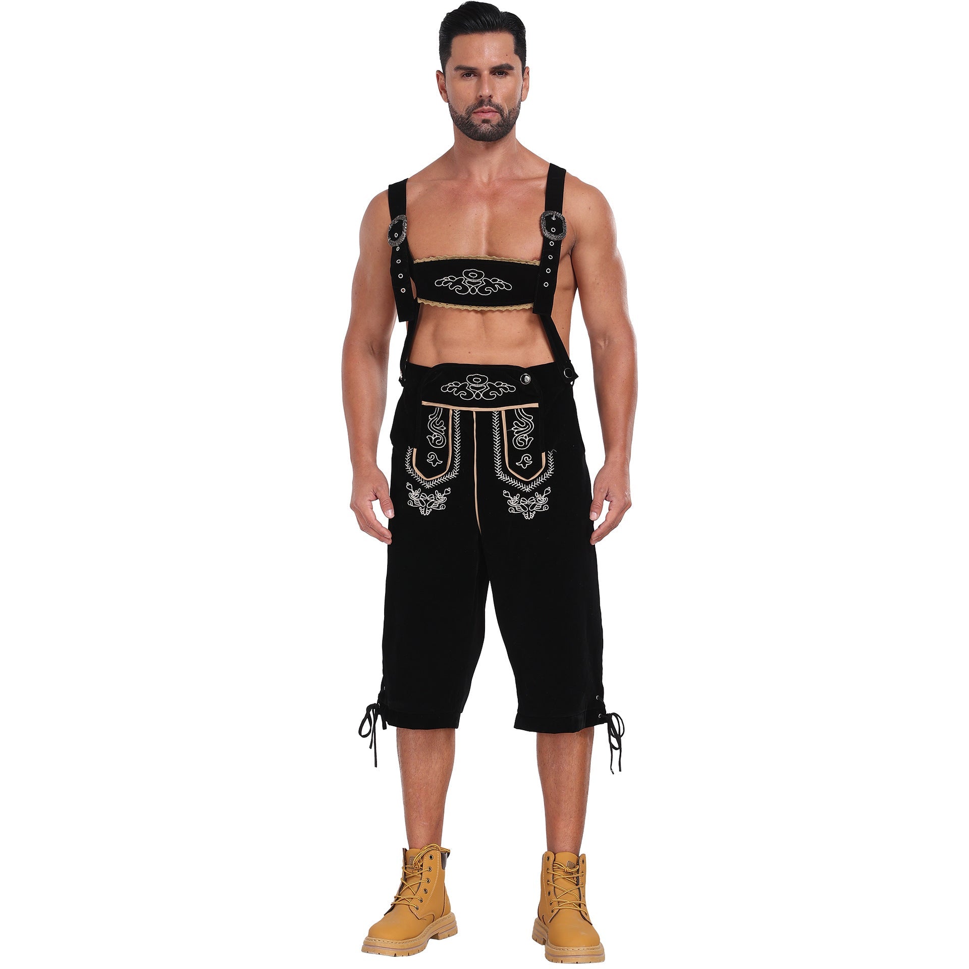 Men's German Bavarian Oktoberfest Costume Velvet Overalls Trousers Halloween - ZZCOSPLAY