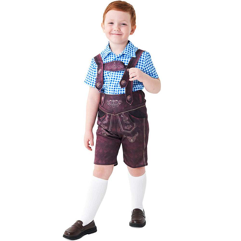 Boy Oktoberfest Costume Set Overalls with plaid shirt socks Halloween - ZZCOSPLAY