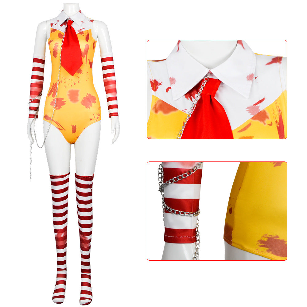 McDonald's Uncle Halloween Clown Costume Carnival Day Cosplay Jumpsuit Set Nightclub For Women Girl - ZZCOSPLAY