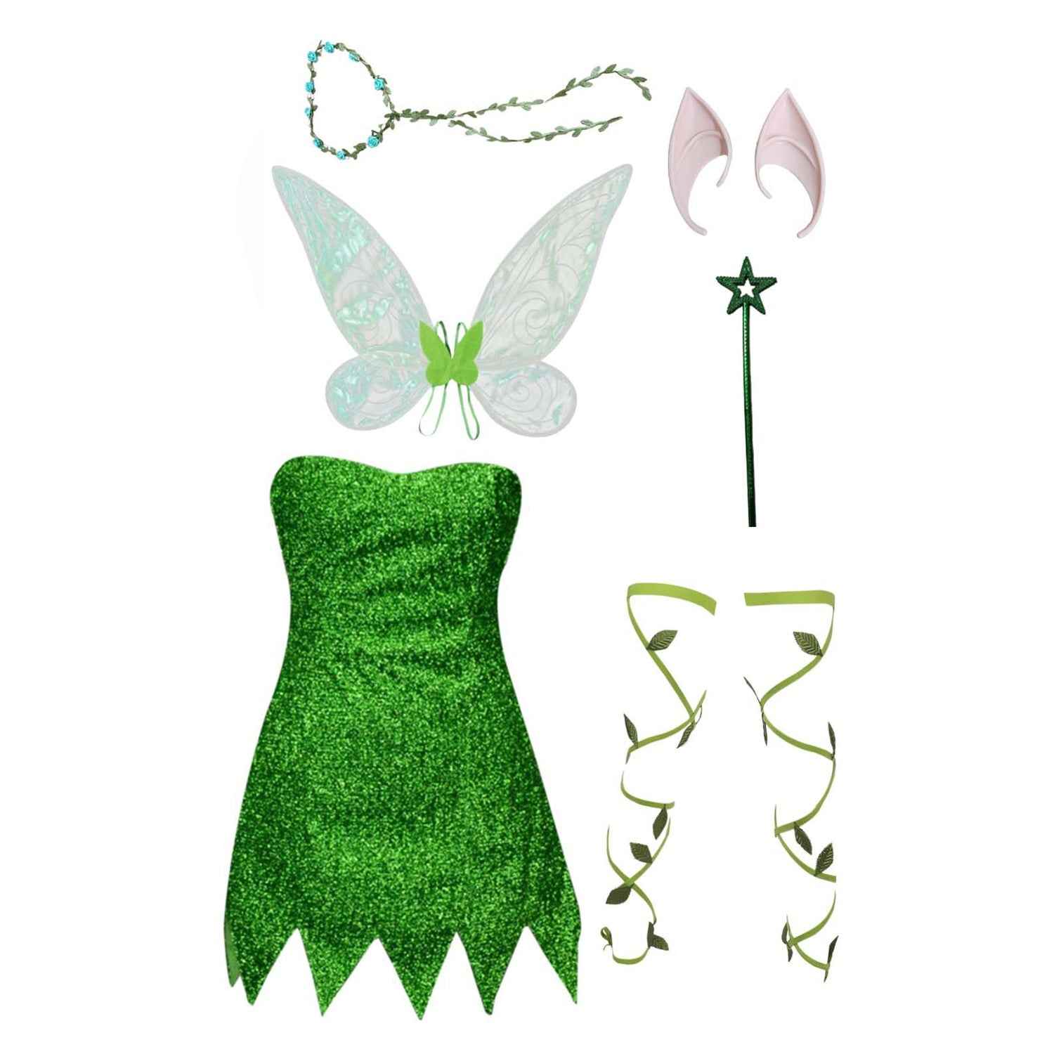 Mischievous Fairy Tinkerbell Costume Green Sequin For Adult