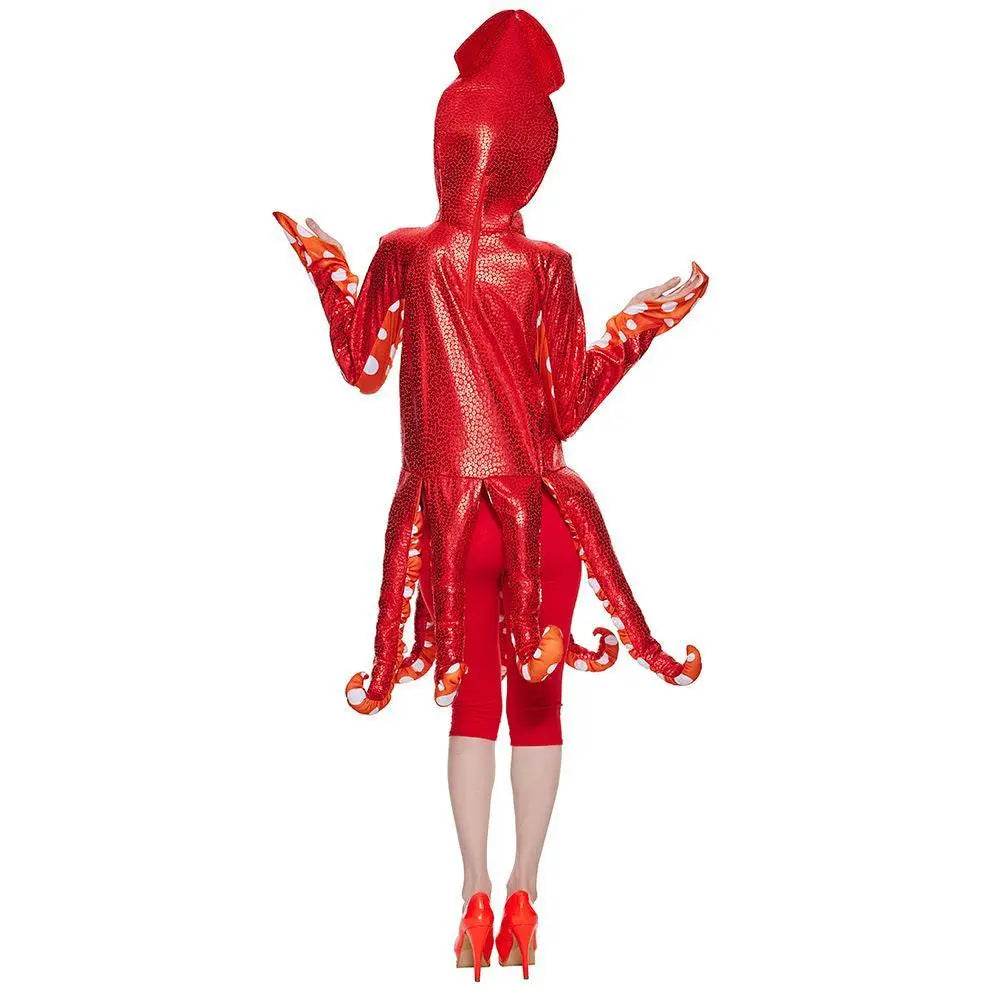 Adult Spoof Squid Costume Red Leggings Jumpsuit Funny Novelty Halloween Cosplay Costume - zzcosplay