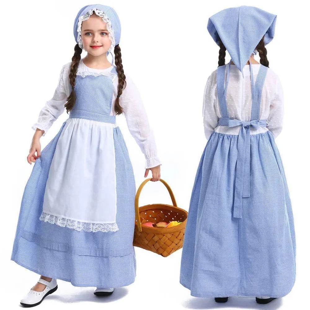 Alice Lolita Maid for kids Blue Farm Florist girl dress kids Maid Cosplay Costume - zzcosplay