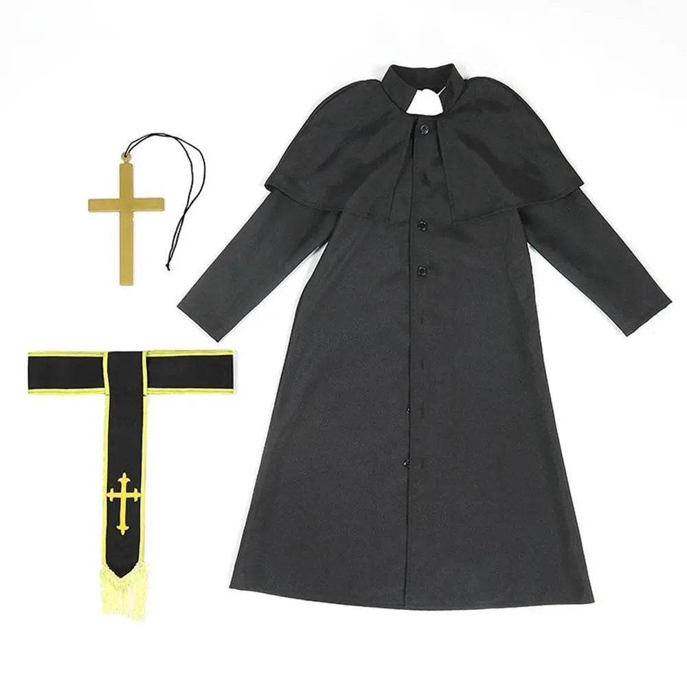 Black Robed Priest Halloween Outfits Carnival Cosplay Costume For Kids - zzcosplay