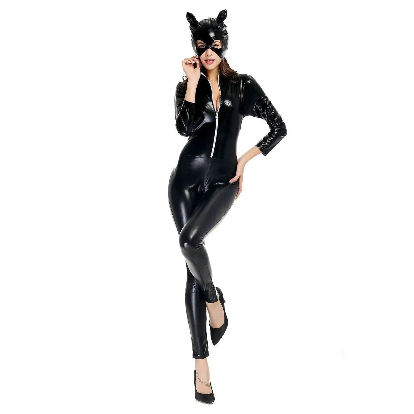 Catwoman masked heroine costume One-piece Jumpsuit Zentai Halloween - zzcosplay