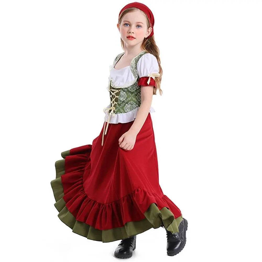 Children's Farm Oktoberfest Halloween Costume Wine Red Dance Skirt Outfit - zzcosplay