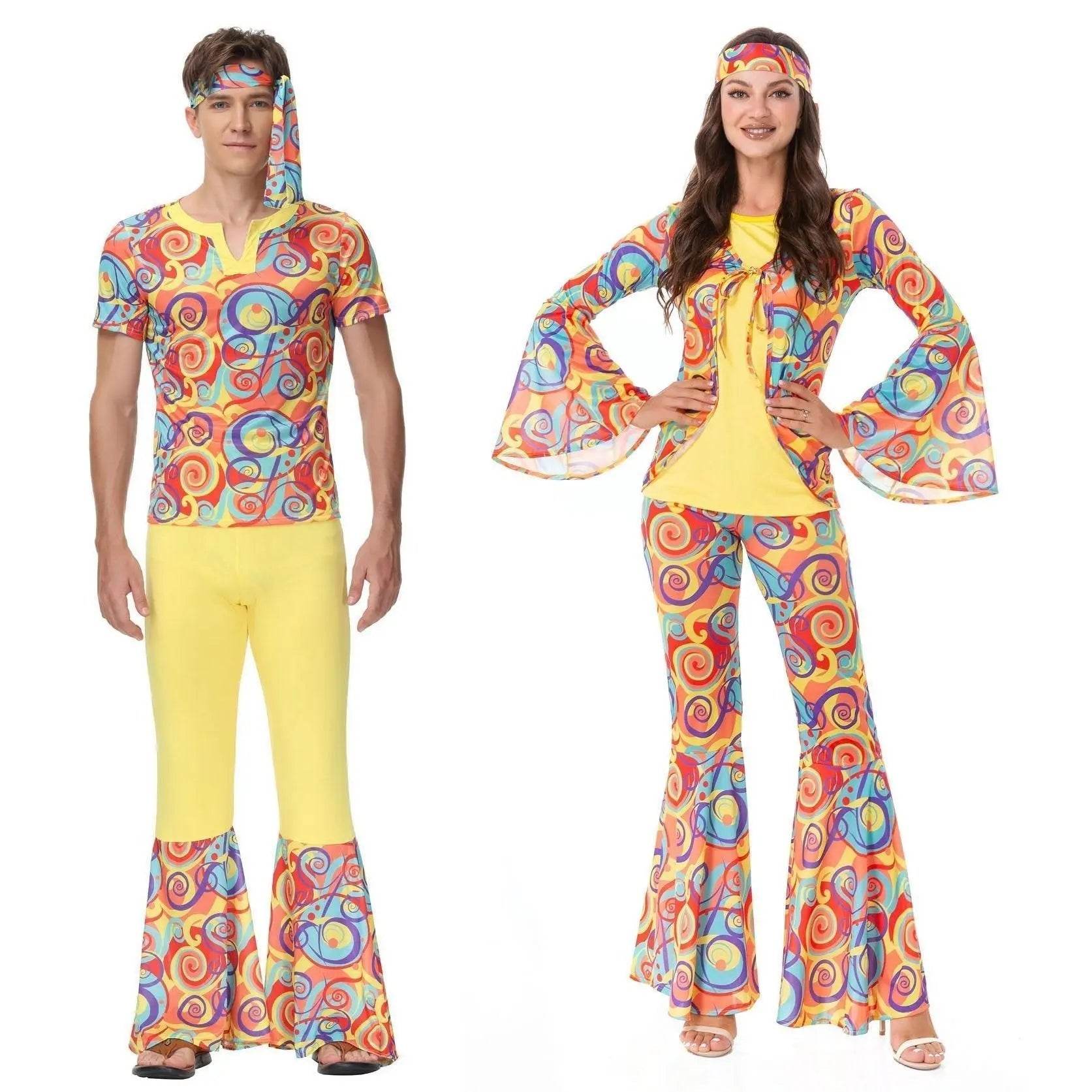 Disco 70s Fancy Dress Retro hip-hop hippie Couple Stage Costumes Halloween - zzcosplay