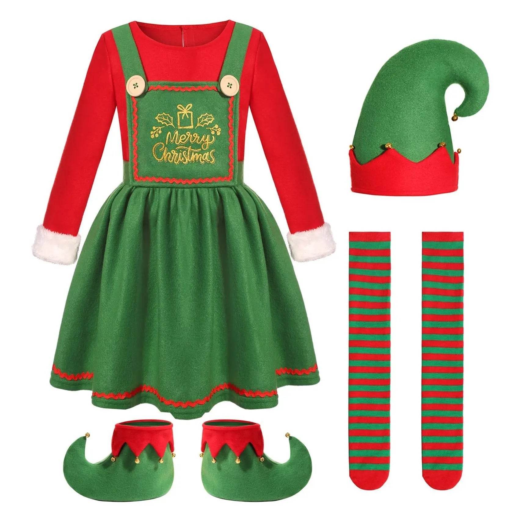 Elf Costume for Girls Boy Kids Christmas Party Dress Outfit - zzcosplay