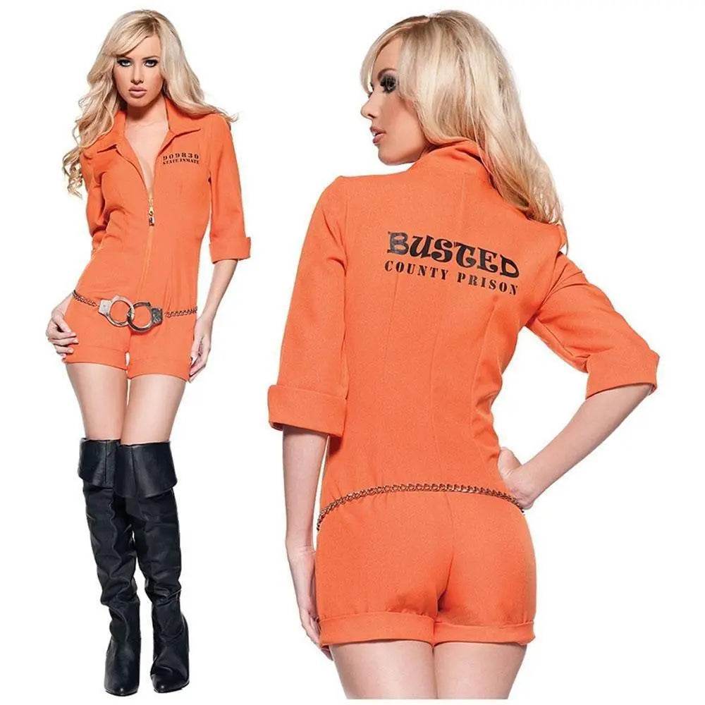 Escaped Prisoner Costume Busted County Jumpsuit Orange Cosplay Costume Halloween - zzcosplay