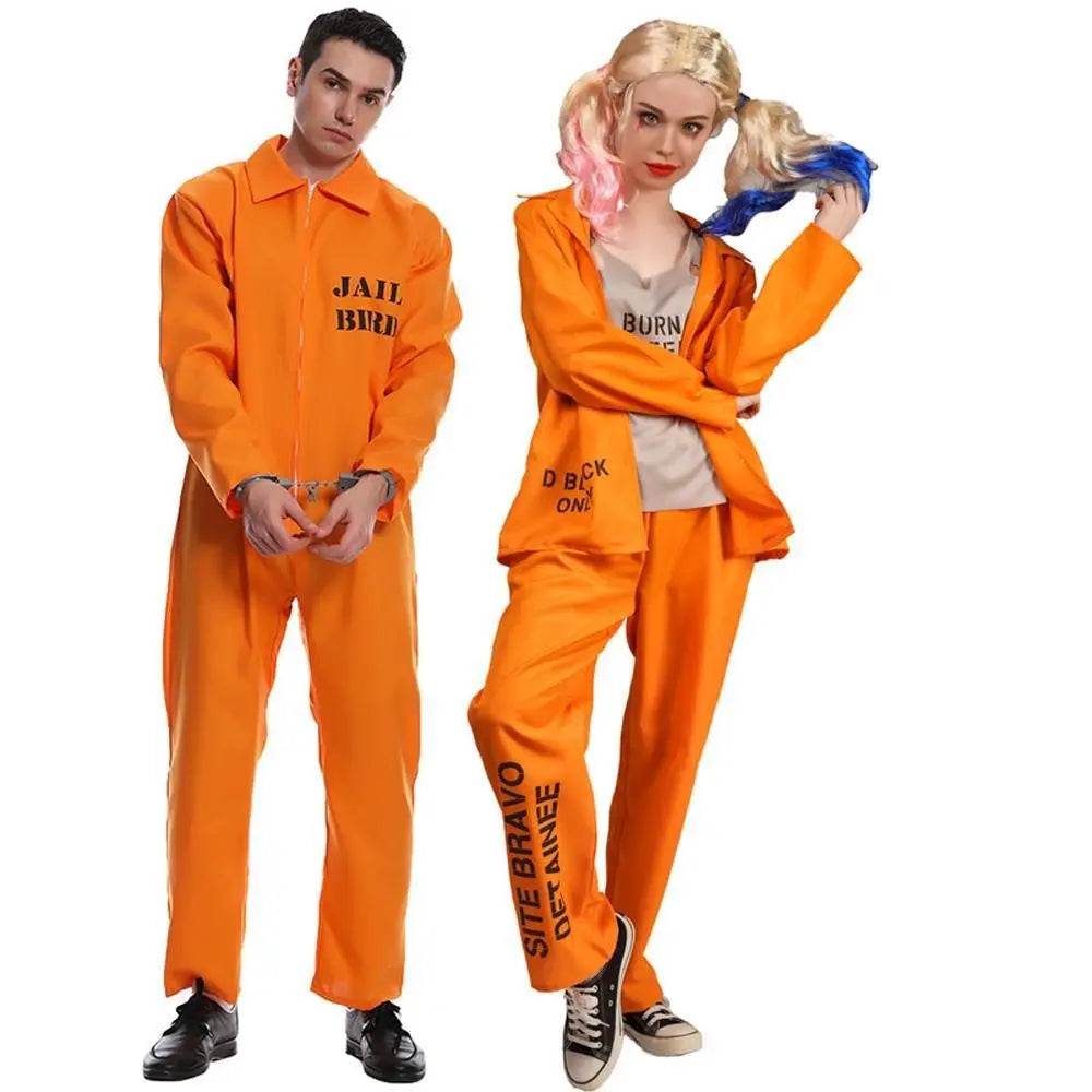 Escaped Prisoner Costume Cosplay Party Jumpsuit Uniform Suit Halloween For Men Women - zzcosplay
