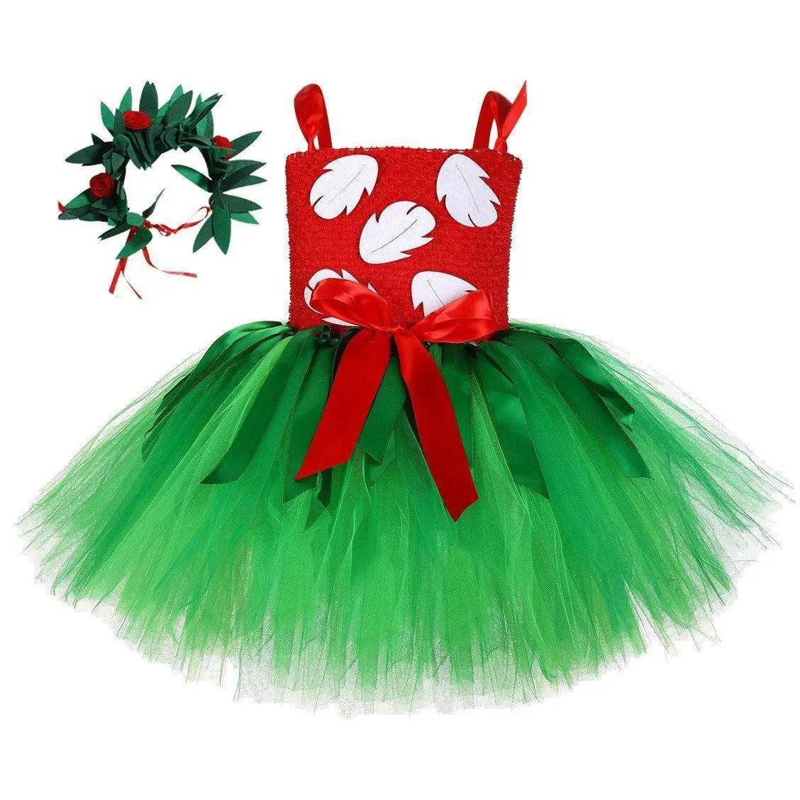 Girls Tutu Dreams Hawaii Lilo Costume with Tropical Fern Leaf Headband - zzcosplay