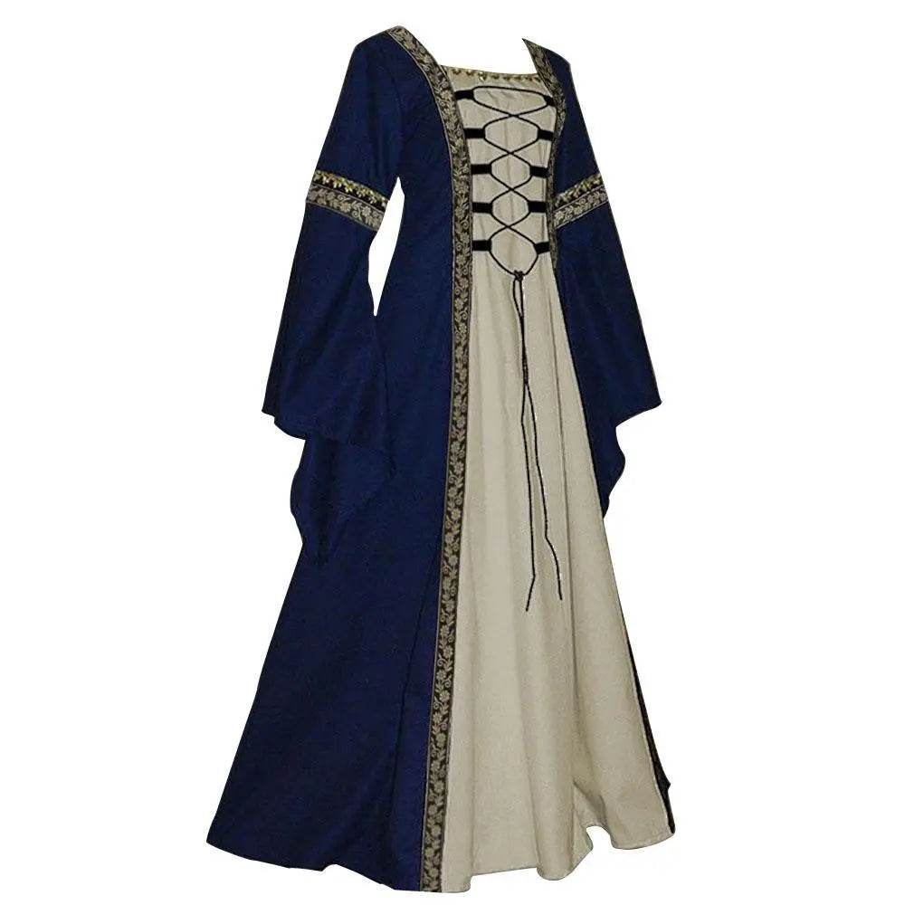 Gothic retro women's Medieval Court Costume Robe large size trumpet sleeve long dress - zzcosplay