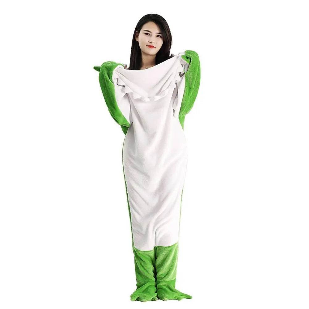 Green Dinosaur Animal Sleeping Bag Loose Onesies Pajamas Adult Super Soft Fleece Hoodie - zzcosplay
