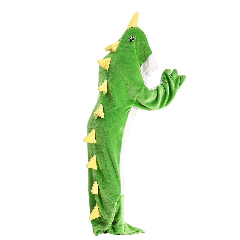 Green Dinosaur Animal Sleeping Bag Loose Onesies Pajamas Adult Super Soft Fleece Hoodie - zzcosplay