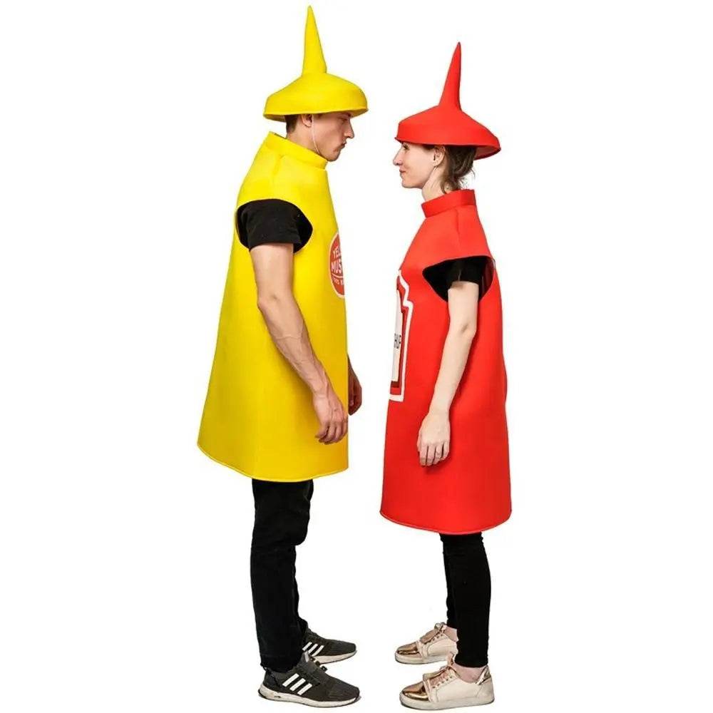 Halloween Adult Couples Mustard Ketchup jumpsuit Costume Cosplay Party - zzcosplay