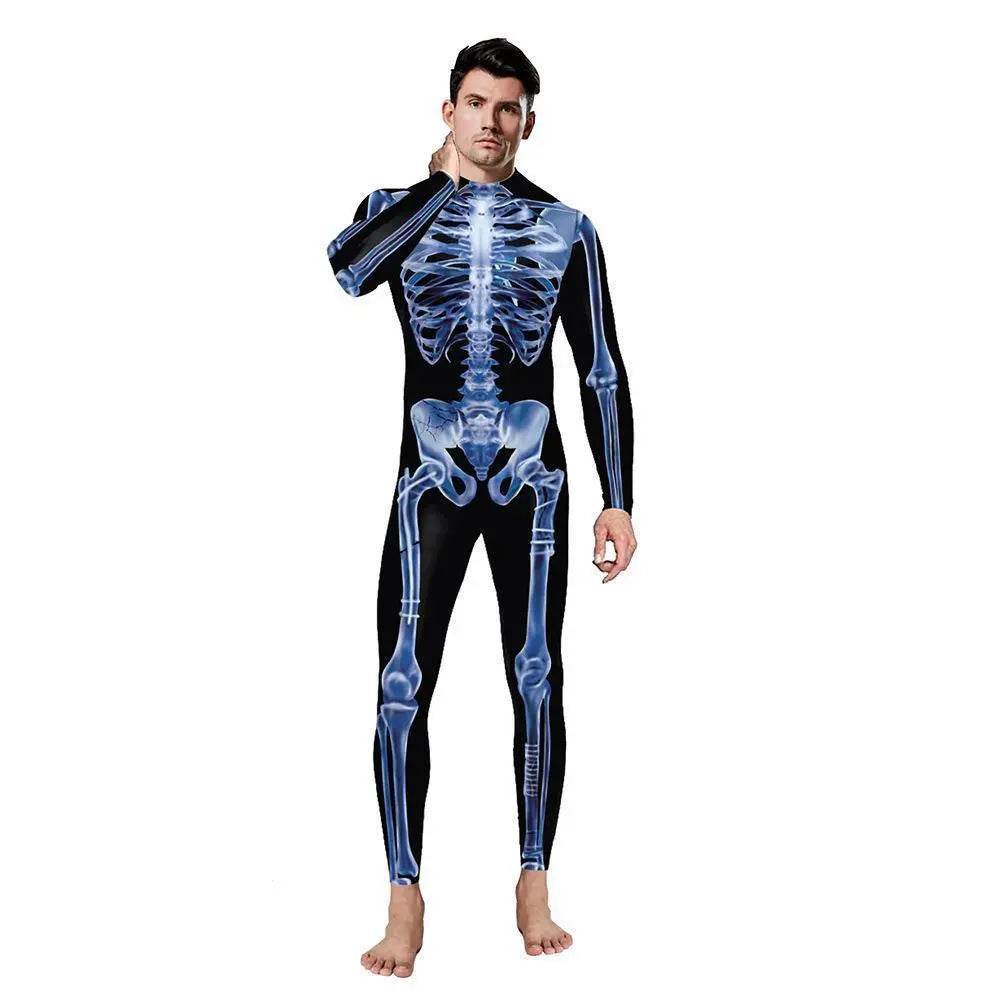Halloween Costume Skull Cosplay Jumpsuit Skeleton Onesie Bodysuit Zentai for Adults - zzcosplay