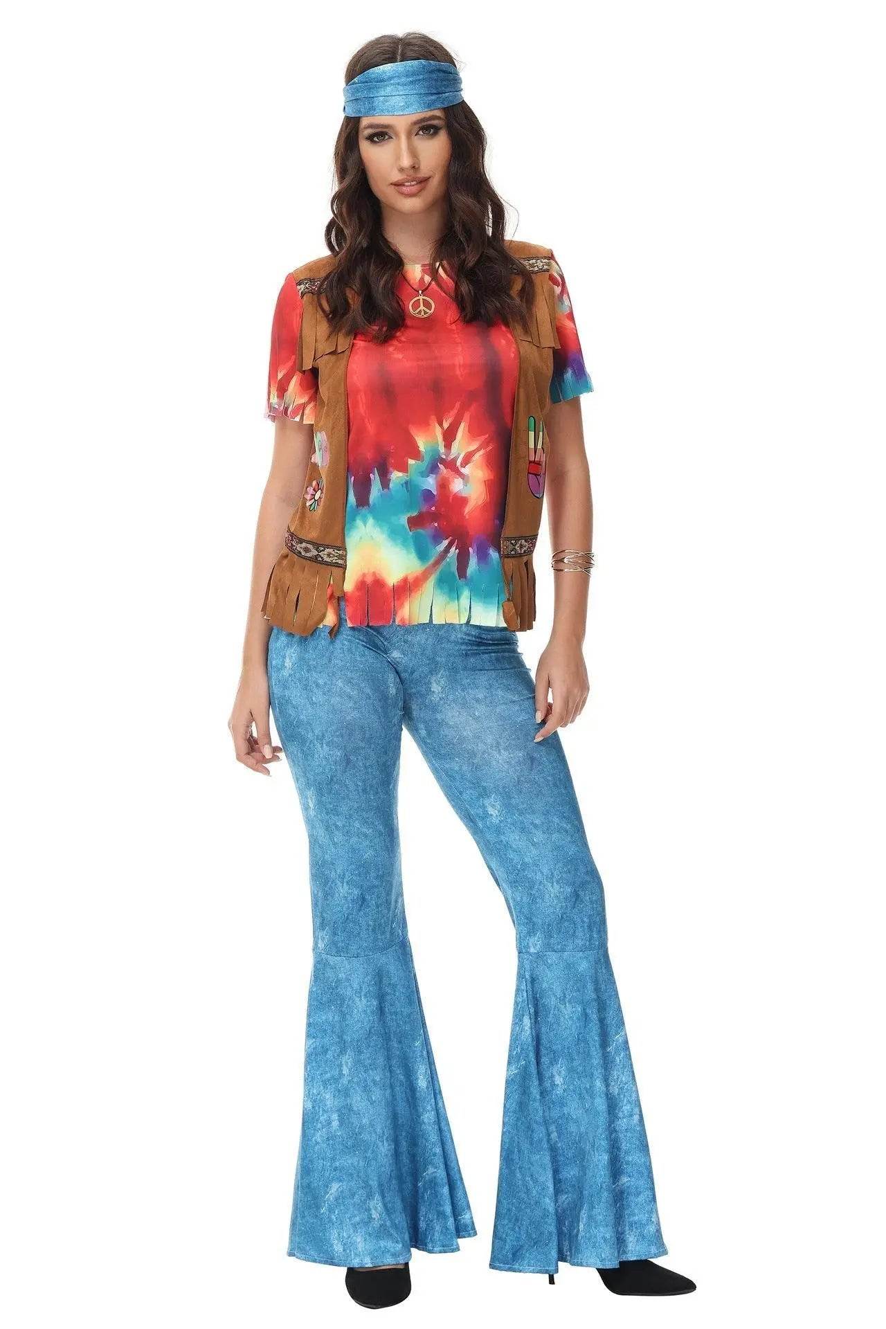 Halloween cosplay Adult retro 70s disco Hippie Fancy Dress Costume - zzcosplay