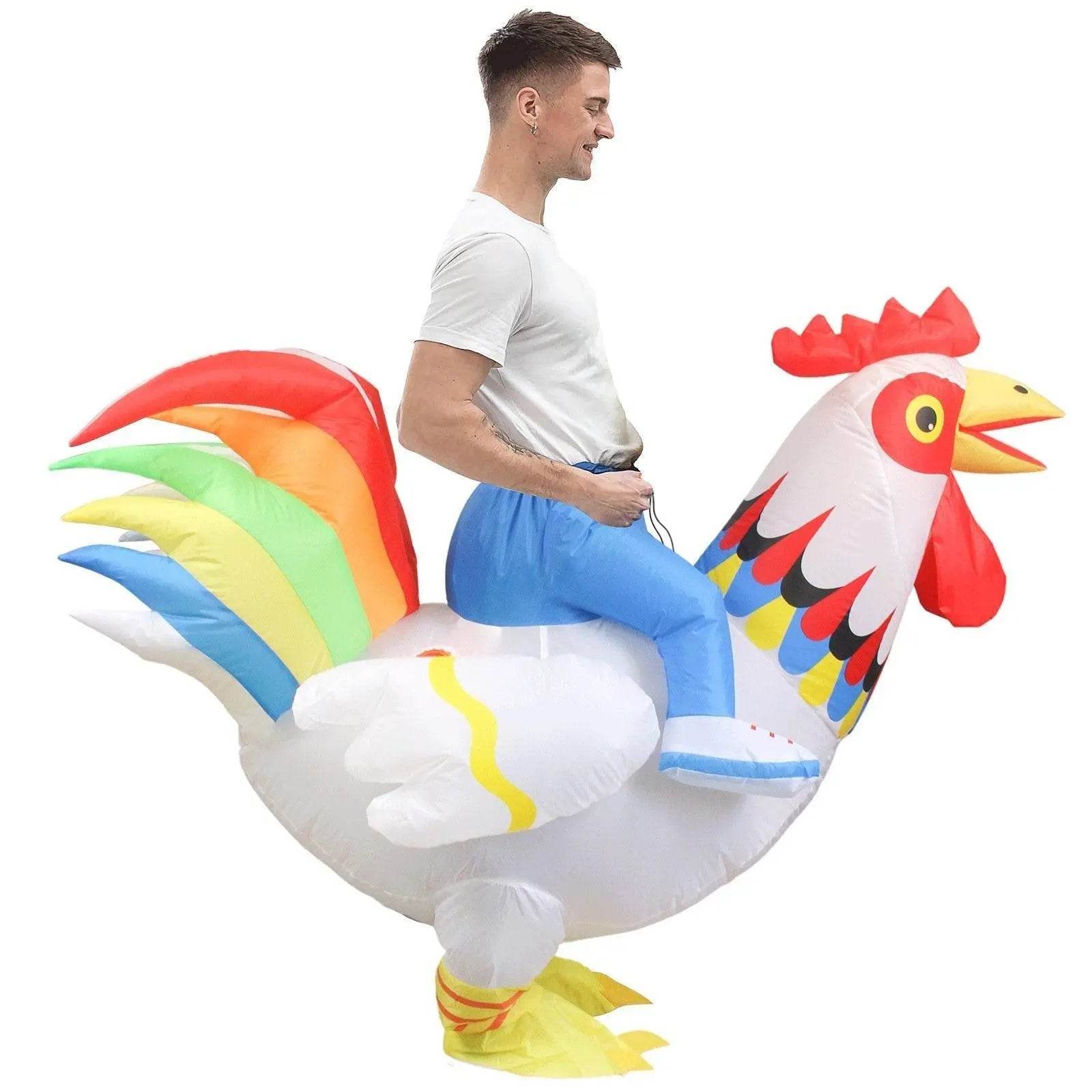 Hilarious Inflatable Red and White Rooster Costume Adult Halloween Party Mascot Outfit - zzcosplay