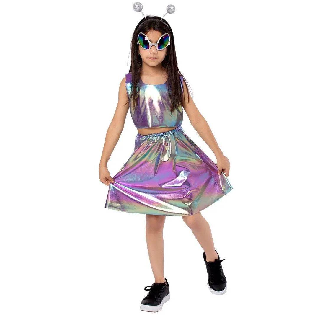Kids Alien Role Play Costume Halloween Skirt Outfit for School Stage Performances - zzcosplay