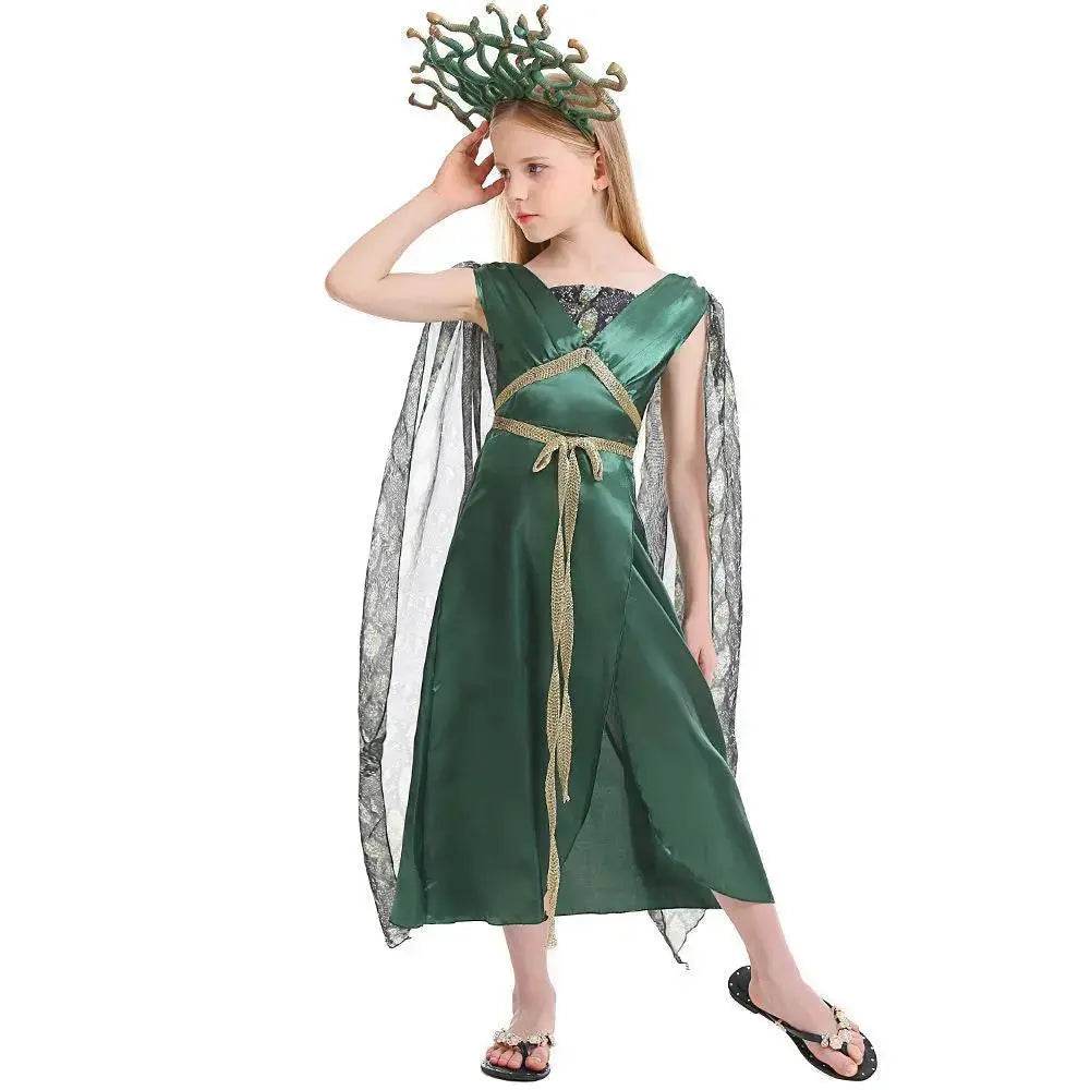 Kids Greek mythology blue Medusa Gorgon cosplay Halloween costume - zzcosplay