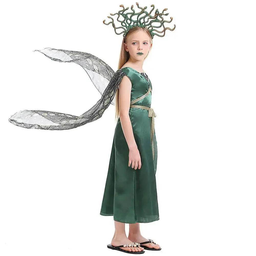 Kids Greek mythology blue Medusa Gorgon cosplay Halloween costume - zzcosplay