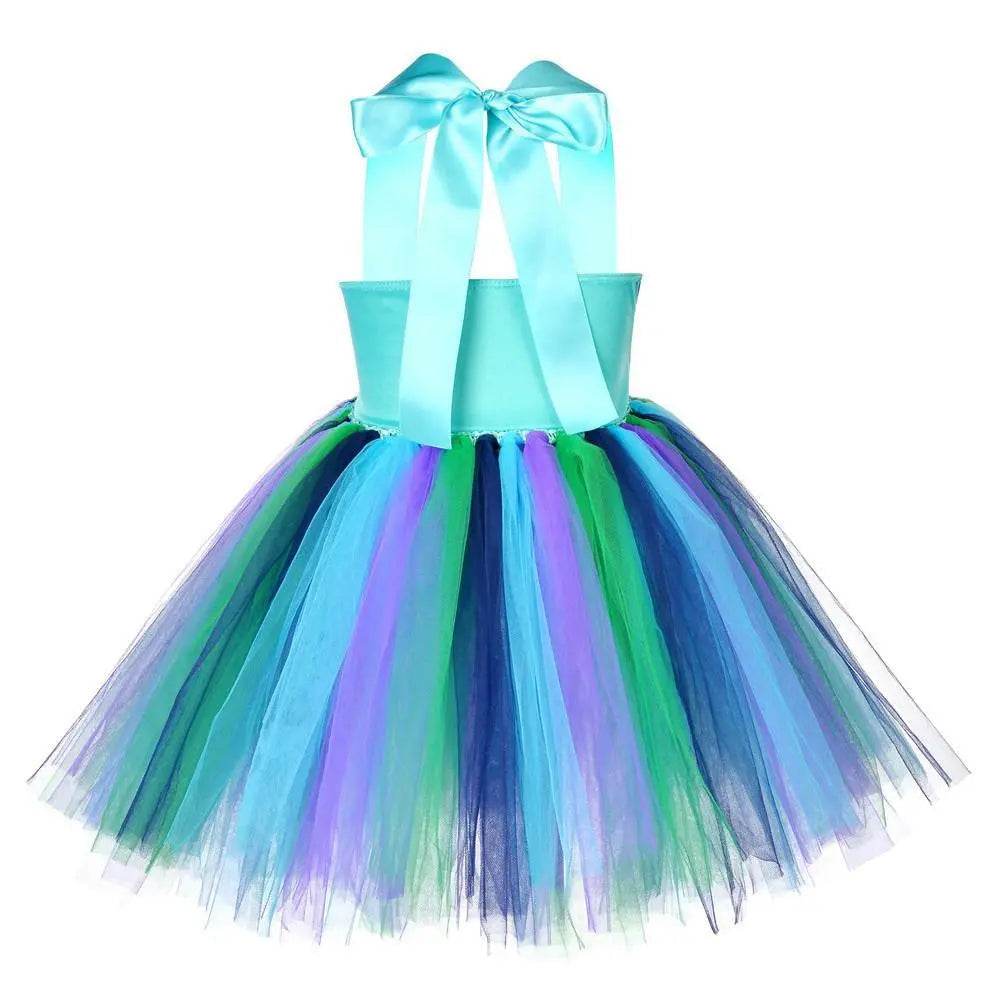 Kids Sequin Peacock Feather Costume Girls Easter Carnival Party Dress - zzcosplay