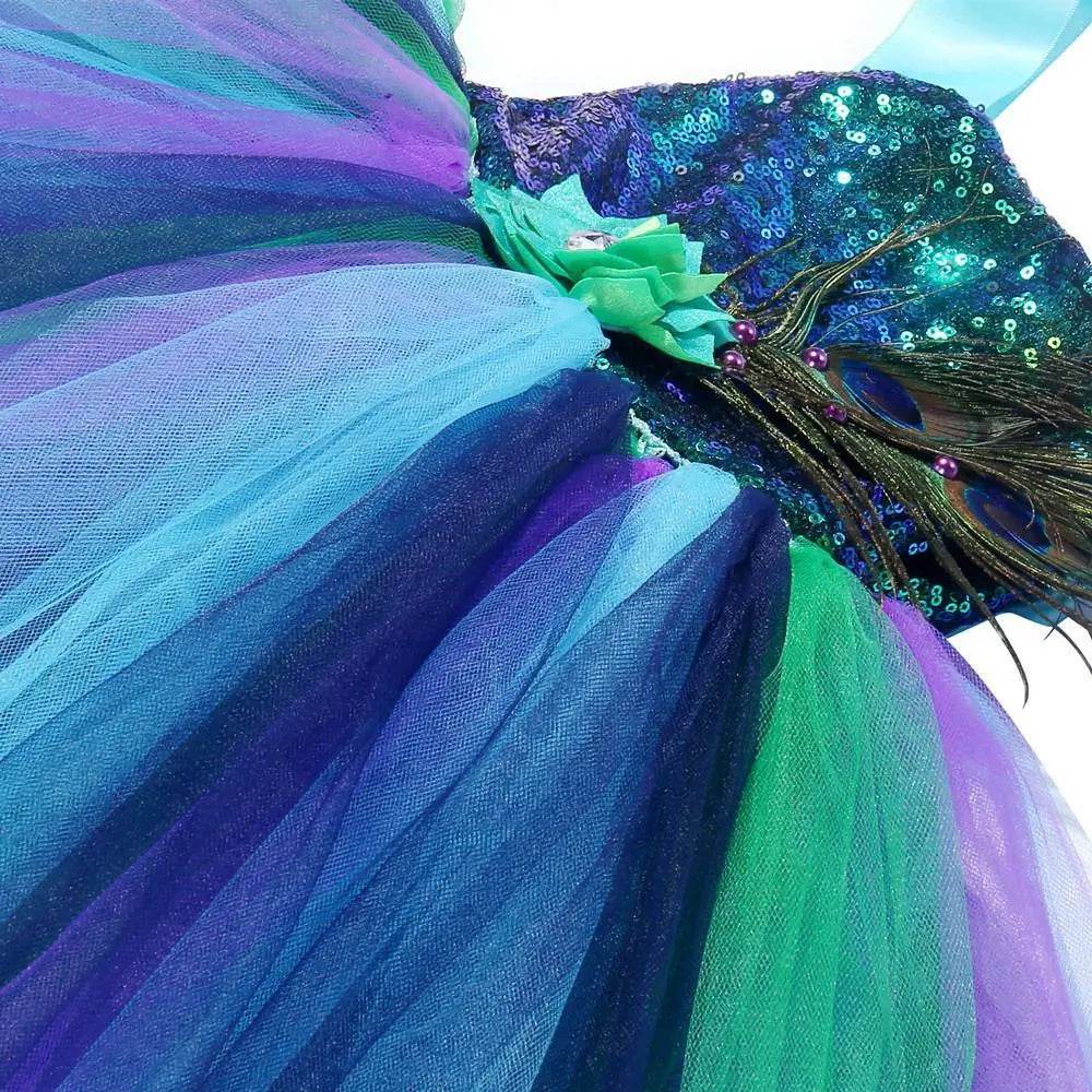 Kids Sequin Peacock Feather Costume Girls Easter Carnival Party Dress - zzcosplay