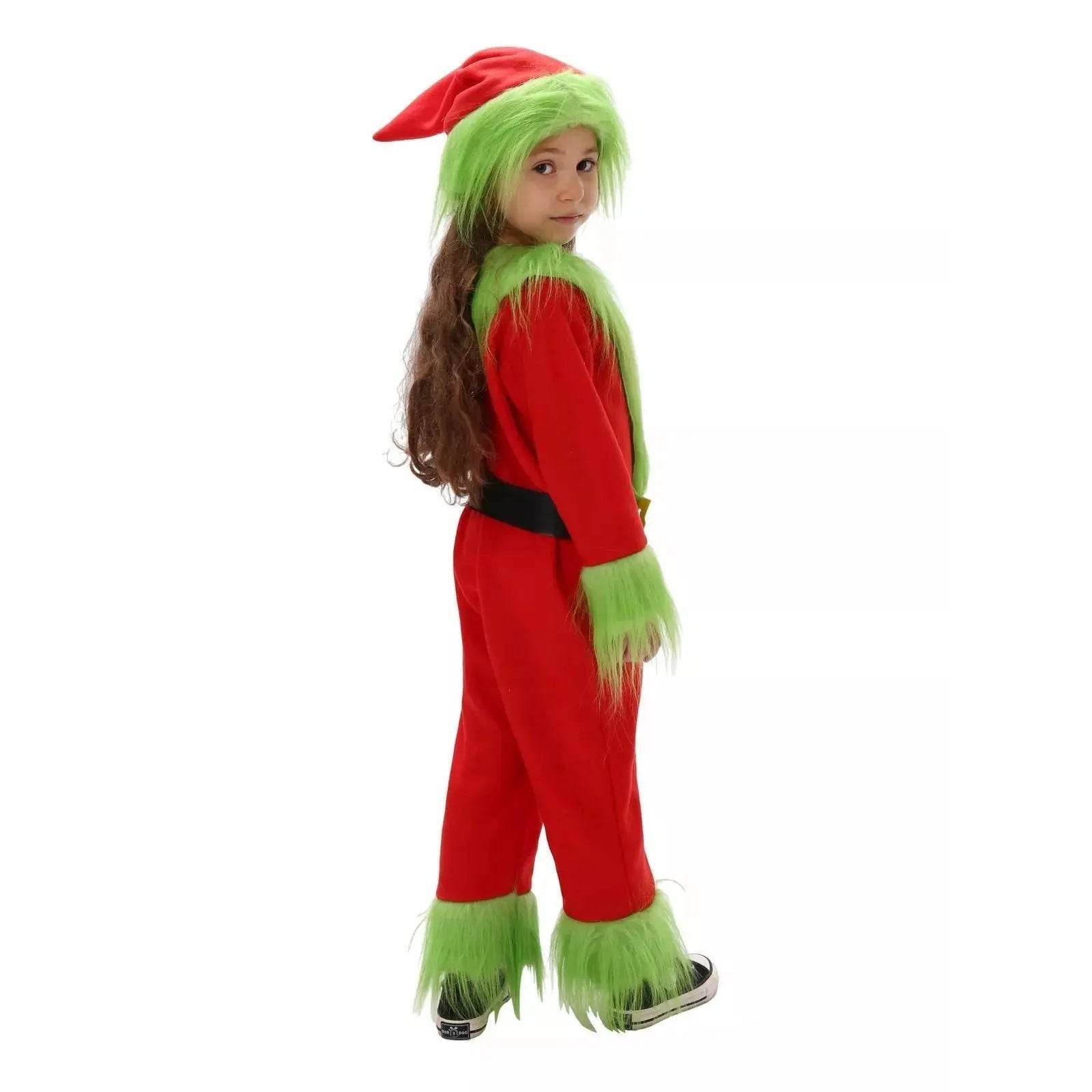 Kids The Grinch Christmas Costume Cosplay Jumpsuit Hat Belt Suit - zzcosplay