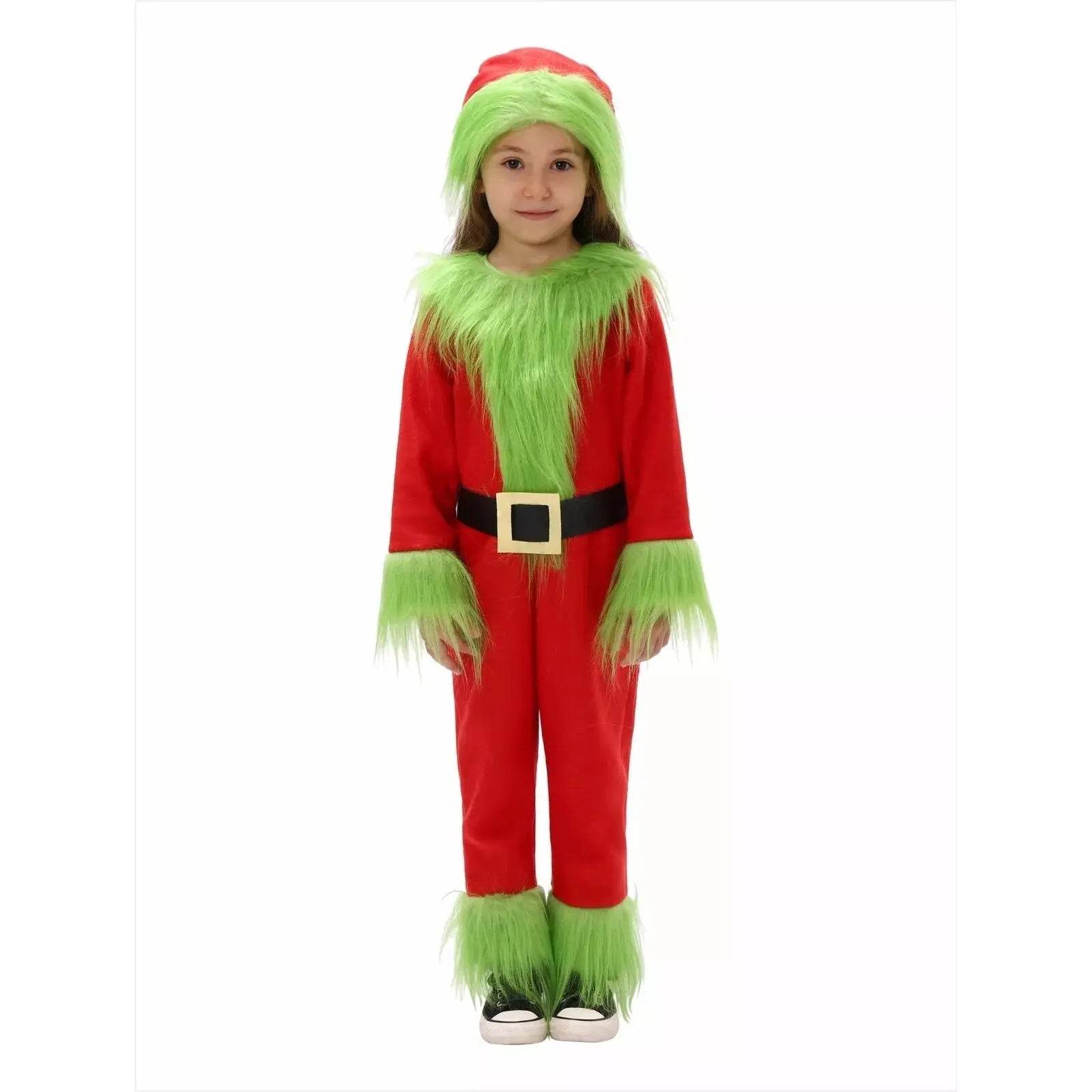 Kids The Grinch Christmas Costume Cosplay Jumpsuit Hat Belt Suit - zzcosplay