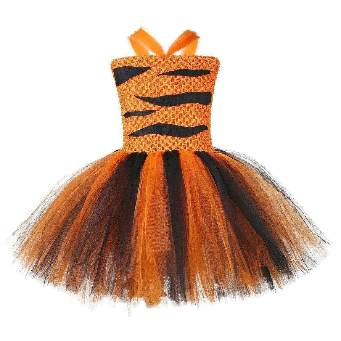 Kids Tiger Costume Tutu Dress with Ears Headband Bow tie Tail 4pcs Set - zzcosplay