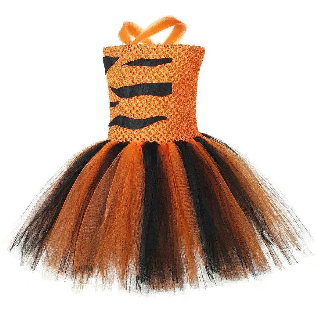 Kids Tiger Costume Tutu Dress with Ears Headband Bow tie Tail 4pcs Set - zzcosplay