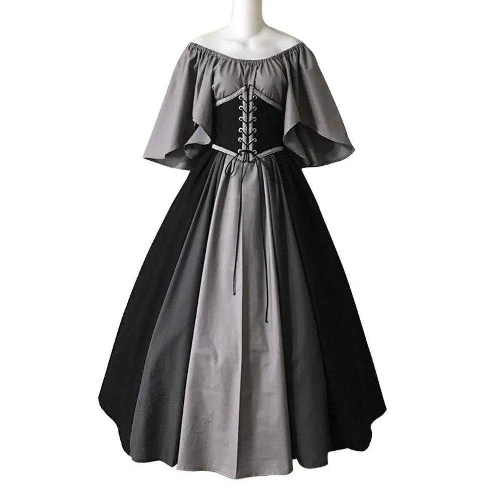 Medieval retro flying sleeves tie waist long one shoulder dress For Women - zzcosplay