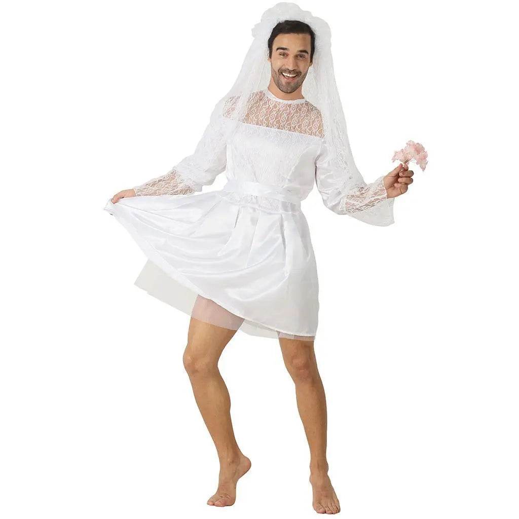 Men's Wedding Dress Funny Male White Bride Costume Halloween Stag Night Party Outift - zzcosplay