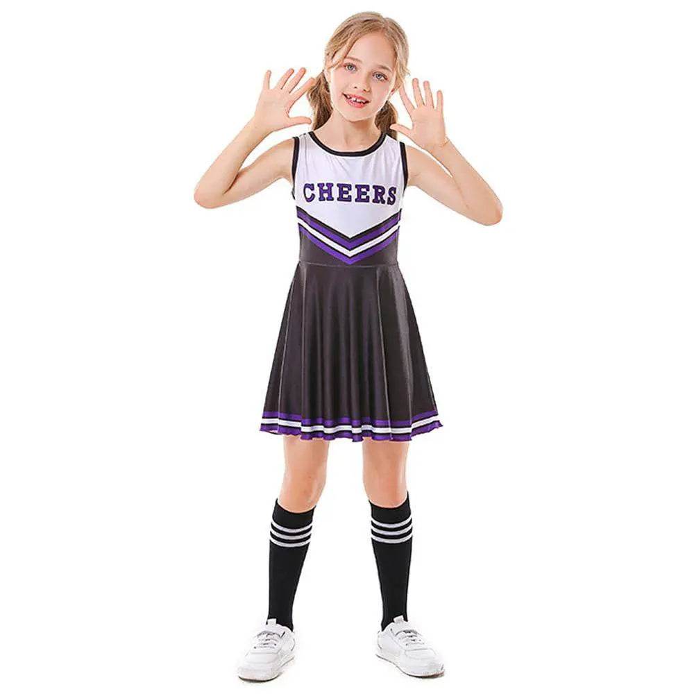 School Cheerleading Uniform Costume Cheerleader Party Dress Halloween Outfit Dress Up For Girls - zzcosplay
