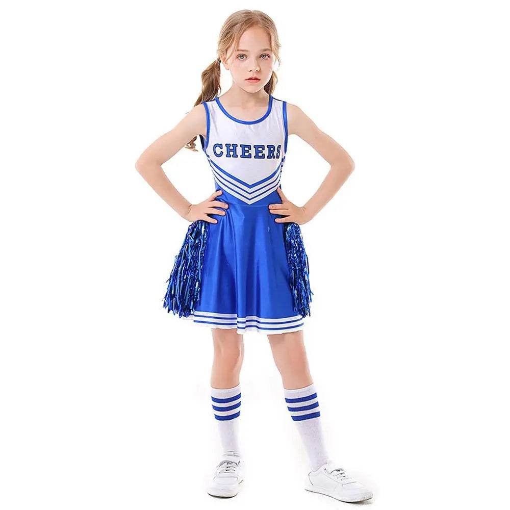 School Cheerleading Uniform Costume Cheerleader Party Dress Halloween Outfit Dress Up For Girls - zzcosplay