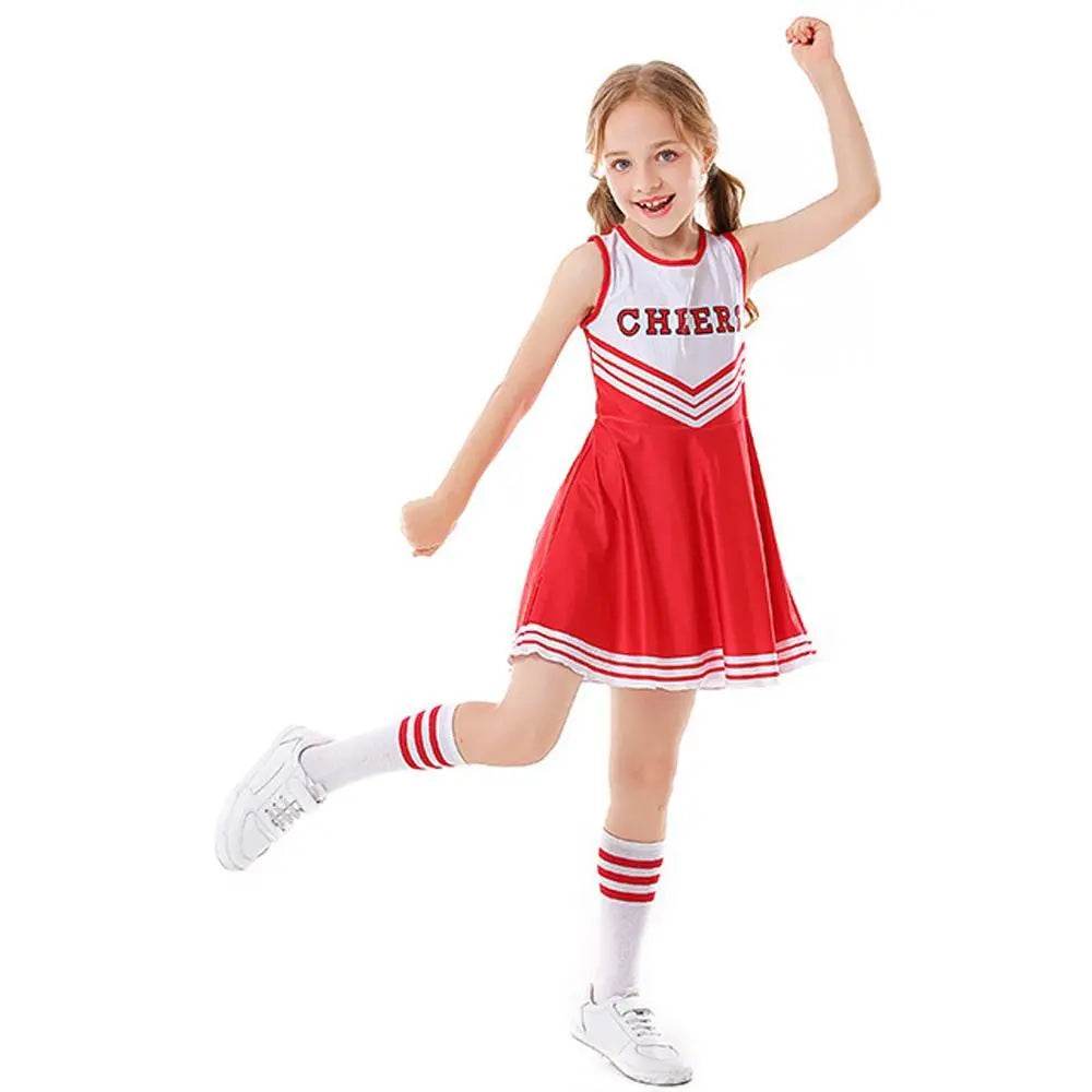 School Cheerleading Uniform Costume Cheerleader Party Dress Halloween Outfit Dress Up For Girls - zzcosplay